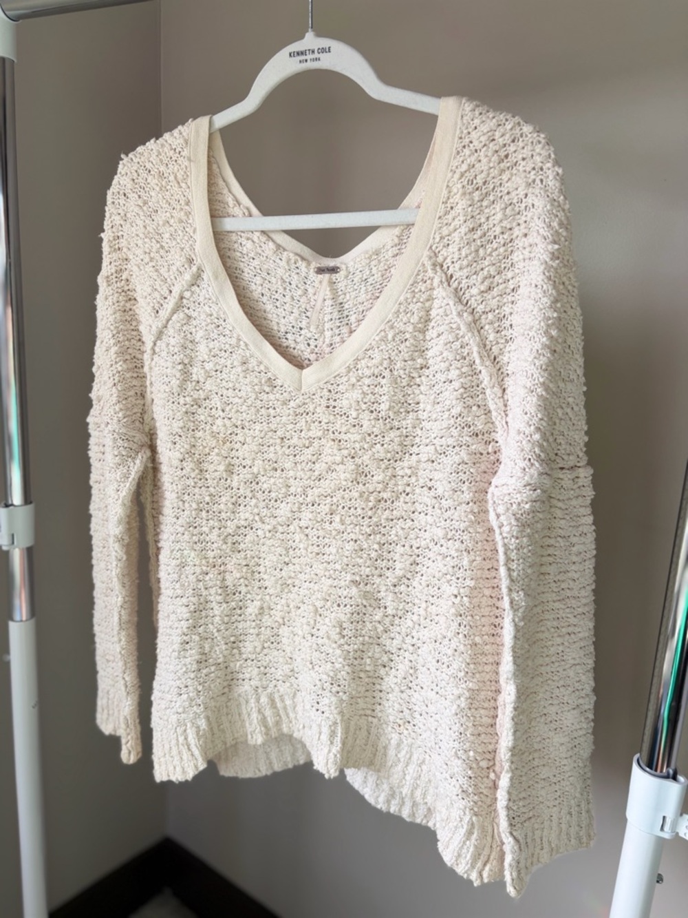 Free People V-Neck Chenille Sweater - Cream